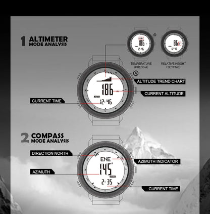 NORTH EDGE APACHE-46 Men Digital Watch Outdoor Sports Running Swimming Outdoor Sport Watches Altimeter Barometer Compass WR50M.