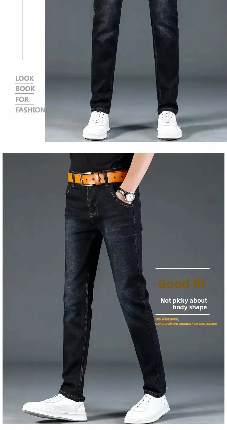 New 2025 Men's Slim Fit Casual Jeans Thin Straight Leg Summer Elastic Comfortable Long Trousers Versatile Style for All Occasion