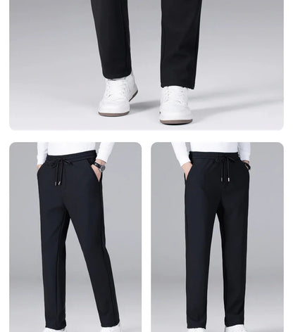 M-9XL Plus Velvet Trousers Men's Plus Size Autumn and Winter Thickened Casual Sports Pants Fat Mid-high Waist Solid Color Pants.