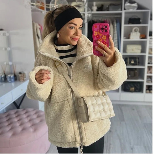 Winter Fleece frauen Mantel Zipper Stehkragen Lose Verdickt Mantel frauen Herbst Warme Neue Casual Trendy frauen Mantel