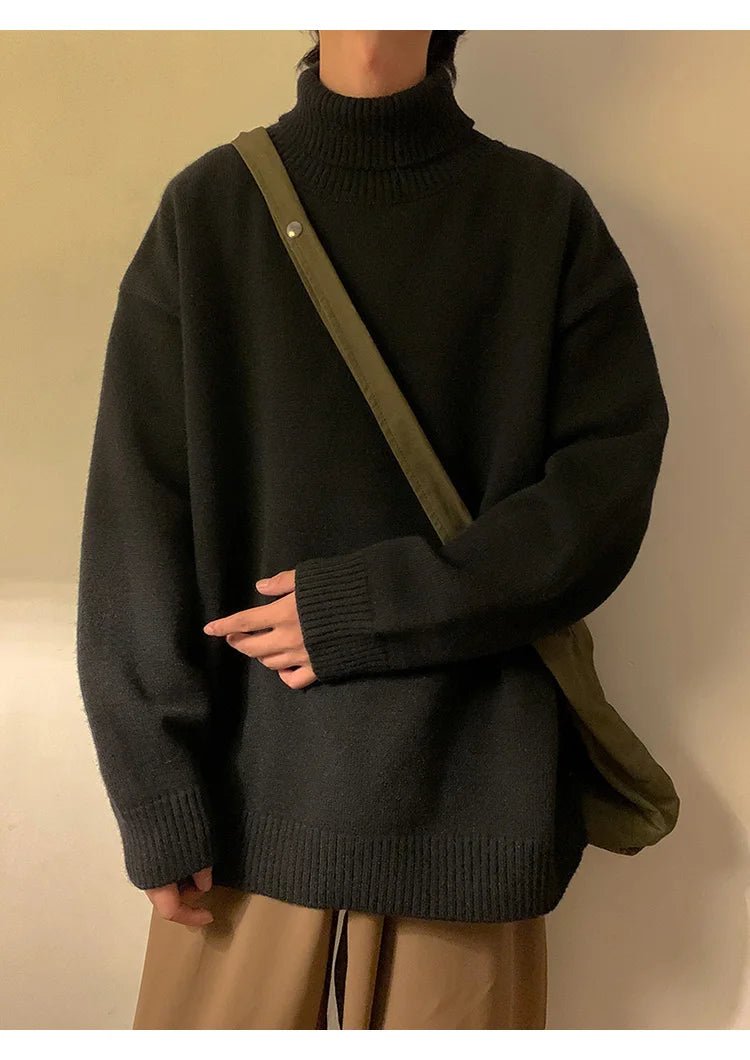 Turtleneck Men's Sweater Autumn 2025 New Knitted High Neck Pullover Streetwear Comfortable Fitness Tops Clothing Knitwear