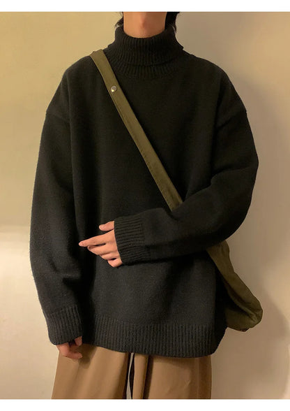 Turtleneck Men's Sweater Autumn 2025 New Knitted High Neck Pullover Streetwear Comfortable Fitness Tops Clothing Knitwear