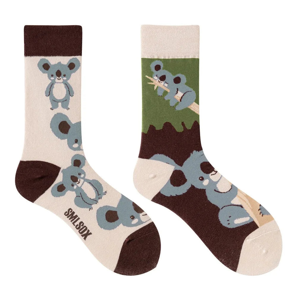 1 Pair Man Women Sock Original AB Tide Socks Colorful Cat Dog Koala Cow Cotton Socks Four Seasons Unisex Medium tube Socks Gift