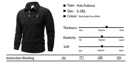 Autumn Knitted Jacquard Grid Polo Pullover Men Solid Color Casual Long Sleeved Sweatshirts Male Daily Warm Turtleneck Streetwear.