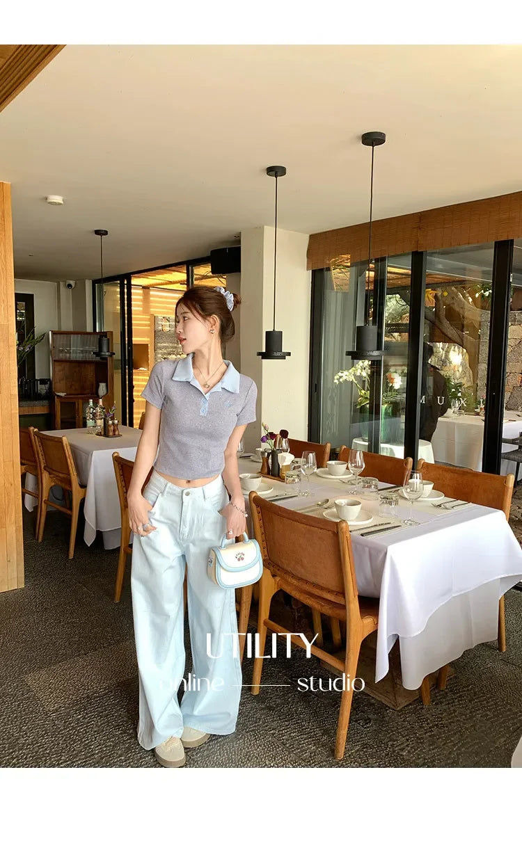 Women's Slim Fit Short Sleeve Polo Shirt Summer New Color Collision Design Red T-Shirt Top Fashionable Casual Business Wear