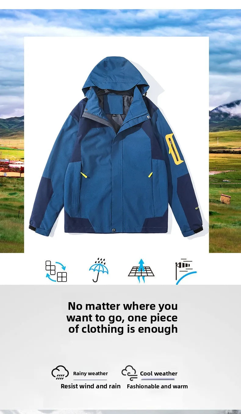 Men's Single-layer Hiking Jacket Patchwork Hooded Hiking Coat Men Color Block Windbreaker Jackets Outdoor Mountaineering Coats.