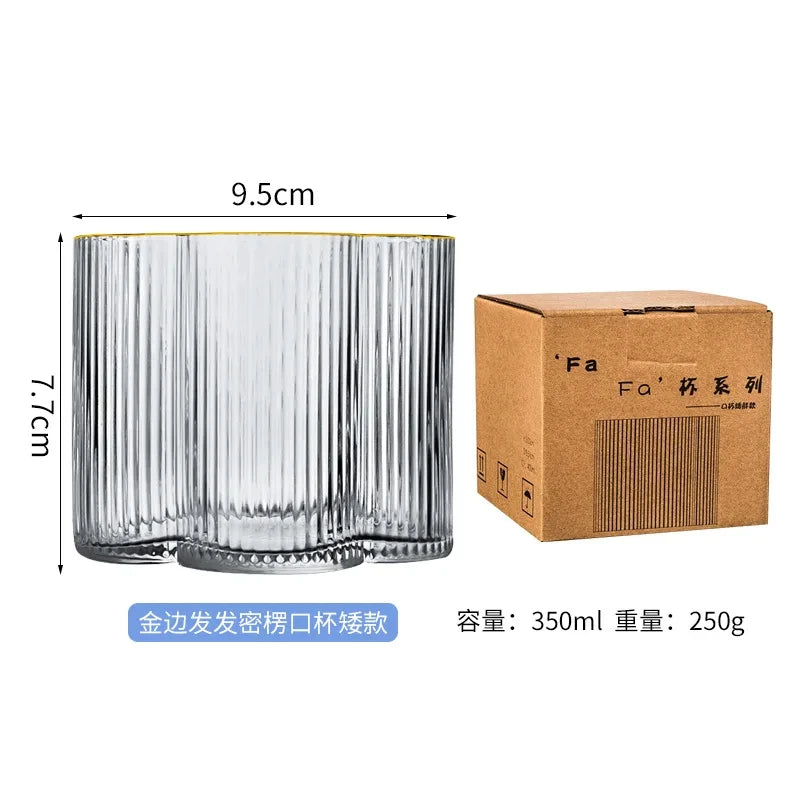 Clear Ice Cream Glass Whiskey Red Wine Glass Cup Flower Stripe Glass Mug Vintage Iced American Coffee Mug Home Stacked Cup