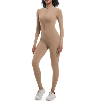S-XL 2025 Nylon Zipper Long Sleeve Yoga Set Women One Piece Jumpsuit Fitness Gym Workout Pant Legging Running Romper Suit XP27.