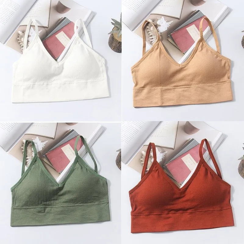 Kit 4 Women Seamless Bra Set, Sexy Beautiful Back Cotton Bra Comfortable Breathable Padded Bra Underwear.