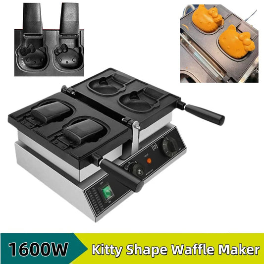 High Cost-Performance Electric Heating Waffle Making Machine Kitty Shaped Non-Stick Snack Cake Machine Open Mouth Waffle Maker.