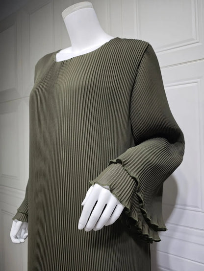 Eid Muslim Dress for Women Pleated Flare Sleeve Jalabiya Kaftan Islam Vestidos Arab Long Robe Ramadan Morocco Dubai Abayas 2024