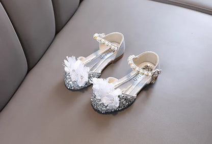 Fashion Children's Sandals 2024 Spring Summer Shining Flowers Sweet Girl Princess Shoes Dance Performance Kids Sandals J191.