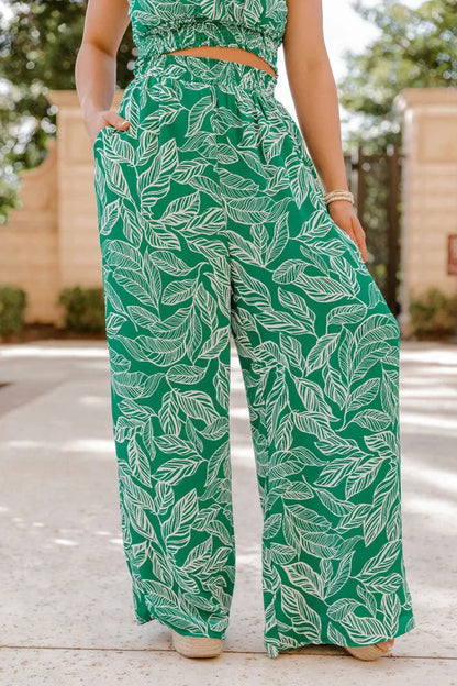 Women's Fashion Print Halter Sexy Short Top + Wide Leg Pant Suit Summer Casual Simple Sweet About Elegant Female Pant 2piece Set