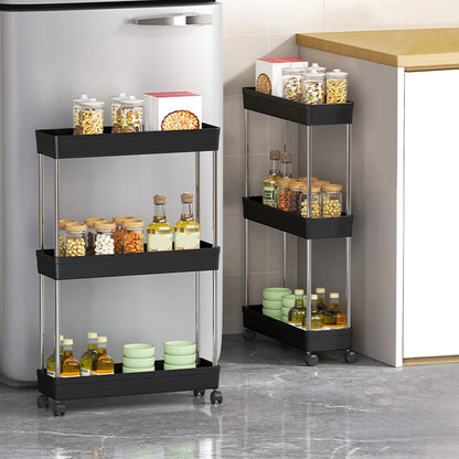 3/4 Etagen bewegliches Lücke-Aufbewahrungsregal, rollender Mehrzweckwagen, Aufbewahrungsregal, Küche, Badezimmer, schlankes Rutsche-Organizer-Regal, Wohnzimmer