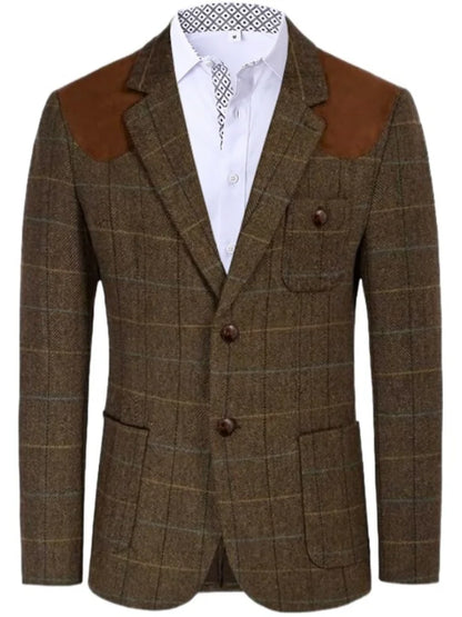 British-style men's suit jacket Houndstooth tweed sports jacket Double-breasted formal jacket    British-Style Men's Suit Jacket.