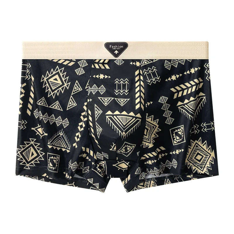 4Pcs Boxer Shorts männer Unterwäsche Eis Seide Unterhose Sexy Höschen Gedruckt Boyshort Atmungsaktive Elastische Dessous Plus Größe L-4XL