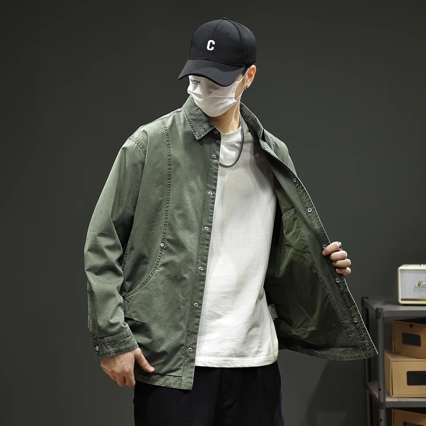 Autumn Fashion Vintage Shirt Style Jacket Men Streetwear Loose Casual Plus Size Washed Cotton Cargo Jacket Man Coat Outerwear.