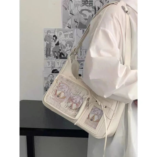 Y2k Harajuku Shoulder Bag Women Korean Transparent Ita Bag School Crossbody Bag Female Japanese Designer Preppy Handbag Purse.