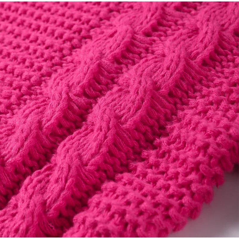 Casual Twists Stricken Oversize-Pullover Frauen Oansatz Lange Flare Hülse Lose Solide Pullover 2025, Herbst Winter Vintage Pullover