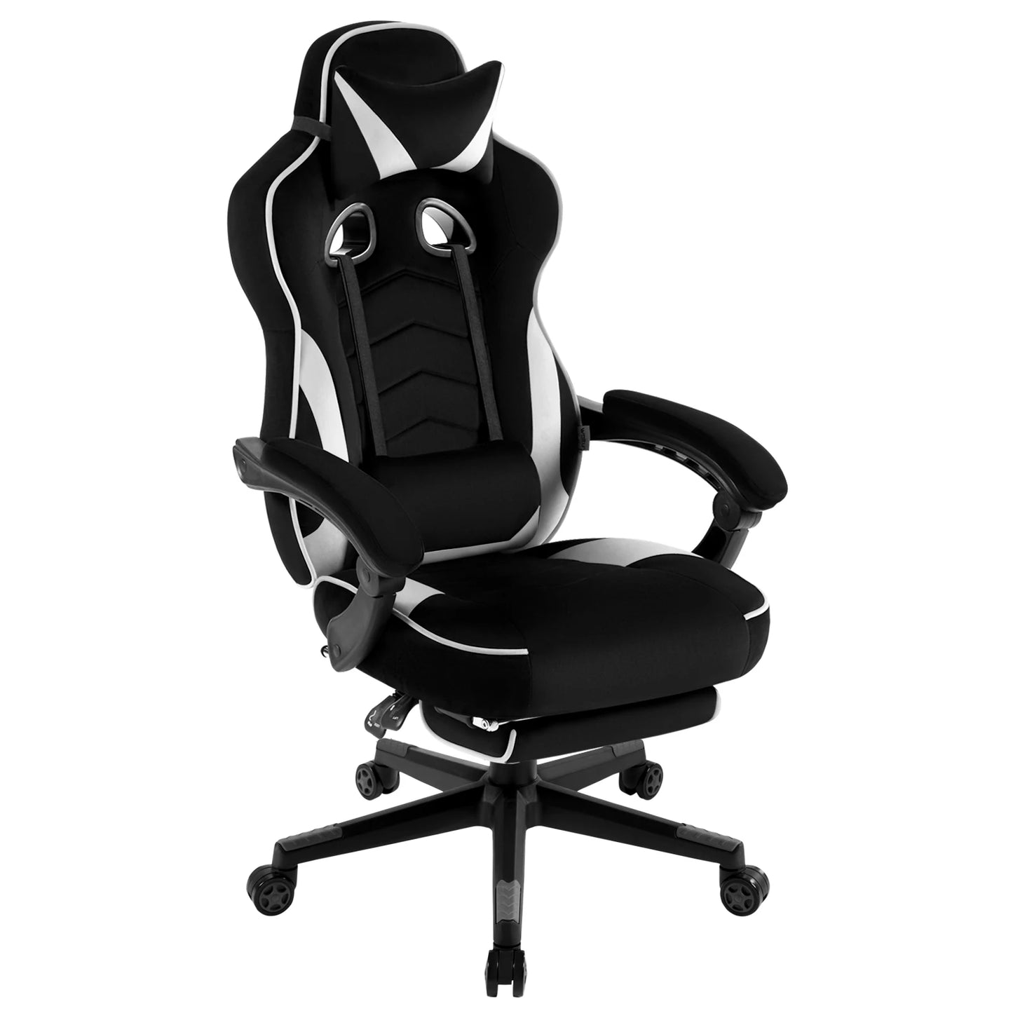 WOLTU Drehbarer Gaming-Rennstuhl, Schreibtisch, Büro, Computerstuhl, Sportsitz mit Kopfstütze, Lendenkissen, Fußstütze, Gamer-Stuhl