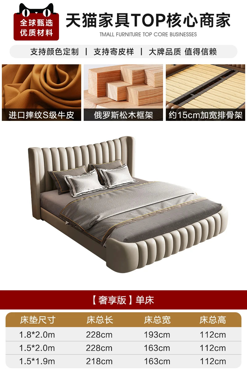 Hohes Kopfteil, Doppelbettgestell, schlichtes Holz, elegantes Queen-Size-Bett, Einzelbettgestell, Nachttische, Aufbewahrung, Cama Moderno Lujo-Möbel