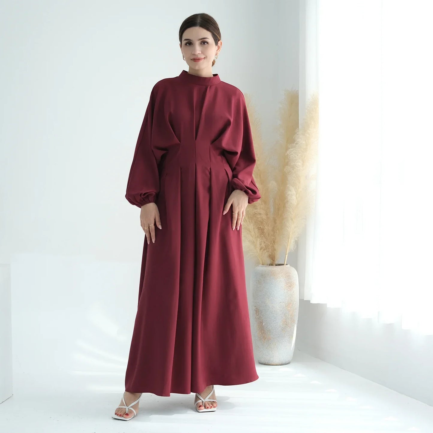 Elegant Muslim Dress Ramadan Pleated Abaya for Women Slim Waist Long Dress Islamic Clothing Muslim Eid Party Dresses Hijab Robe.