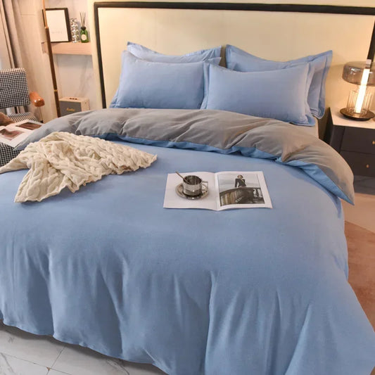 2024 new light luxury solid color thickened cotton abraded four-piece set, pure cotton warm, available in autumn and winter.