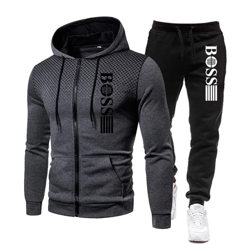 2025 New Men's zippered hoodie + Casual Pants Set for Autumn and Winter fashion Fitness and Warm sportswear Two-piece set.
