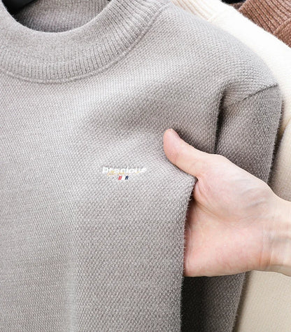 Luxury high-end round neck sweater men's winter trend brand embroidered Korean version casual plush warm thick knitted pullover