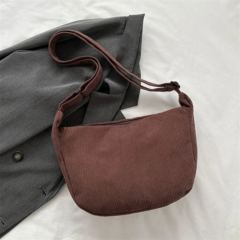 Corduroy Shoulder Bag Minimalist Crossbody Bag Women's Handbags Fashion Fabric Underarm Bag Solid Color Zipper Female Handbag