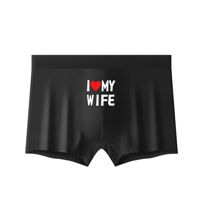 2PCS Herz Muster Männer Unterwäsche Schwarz Einfarbig Männer Boxer Mode Personalisierte Druck ICH Liebe Meine Frau Unterhose mann Geschenk