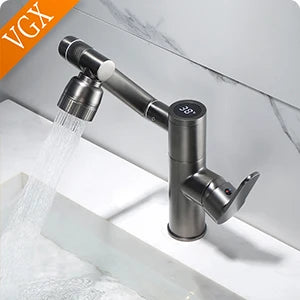 VGX Multifunctional Bathroom Faucets Pull Out Basin Mixer Sink Faucet Gourmet LED Display Tap 360° Tapware Crane Brass Chrome