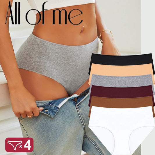 4Pcs/Set Comfort Cotton Panties Women High Waist Briefs Seamless Underwear Breathable Underpants Plus Size Panty S-2XL Intimates.