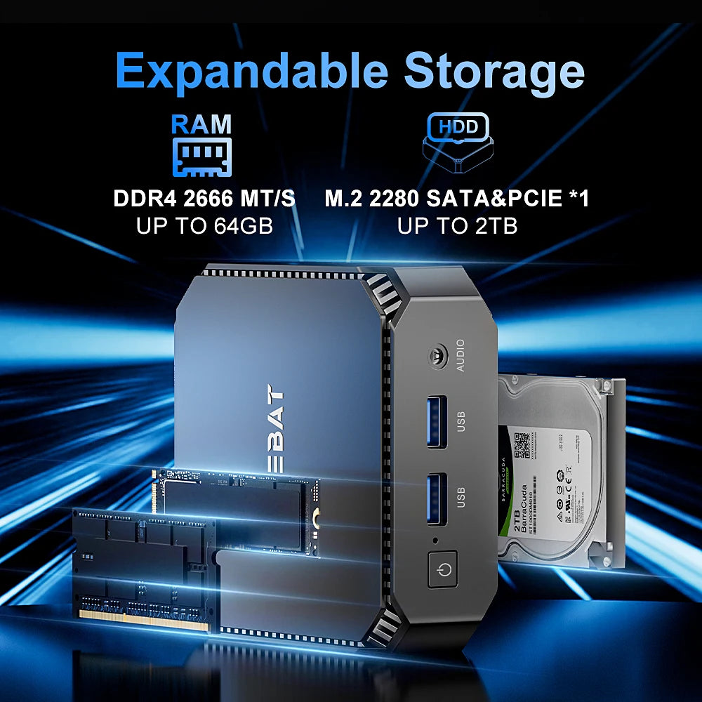FIREBAT T2 Mini PC Intel N150 CPU Windows 11 DDR4 16GB RAM 512GB SSD WIFI5 BT4.2 Desktop Mini Computer For Work/Entertainment.