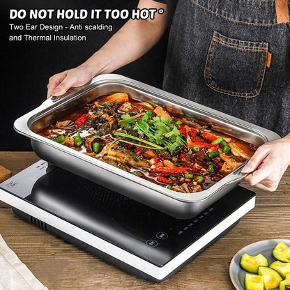 Large Capacity Stainless Steel Fish Deep Plate Both Gas and Induction Cooker BBQ Fried Beef Food Tray Seafood Dish Bbq Plate.