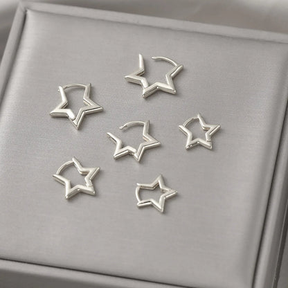 6Pcs/Set Fashion Simple Smooth Star Hoop Earrings for Women European Unisex Piercing Gothic Rock Jewelry Ear Buckles.