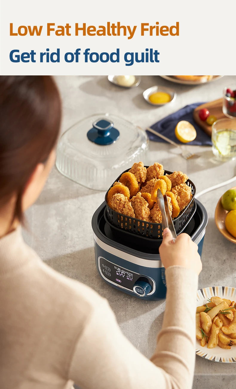 2.5L Smart Electric Air Fryers Oil-free Automatic Household Kitchen 360°Baking Convection Oven Deep Fryer Visible Window 220V.