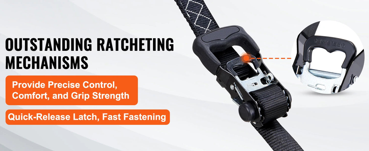 SucceBuy 4 Stück Anhänger-Ratschen-Spanngurte mit gepolsterten Griffen, Haken-Bremsbindegürtel für die Bewegen, Sicherung von Fracht und Motorrädern