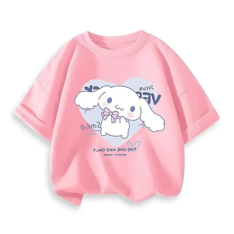 2024 New Summer COTTON T shirt Girls Boys Cinnamoroll T shirt Cartoon Print Kids T-Shirts Children Girls Tops Clothes.