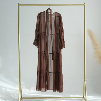 Chiffon Sheer Open Abaya Set Hijabi Muslim Women Party Ramadan Islamic Clothing  Dubai Turkey Kaftan Crepe Kimono Open Abayas