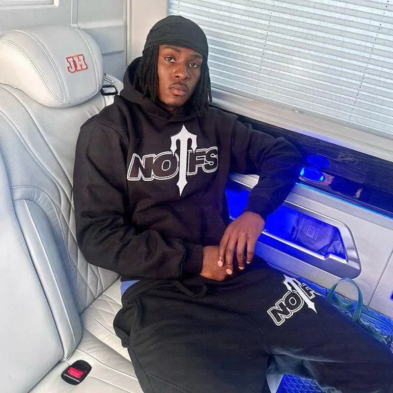 Streetwear Sportswear Set NOFS Printed Loose Hoodie Sweatshirt Men Women Casual Pants Autumn Winter Fashion Outfit.