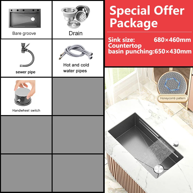 Waterfall Sink Large Single Slot Stainless Steel Kitchen Sink Embossed Washbasin Under The Basin Installation For Kitchen