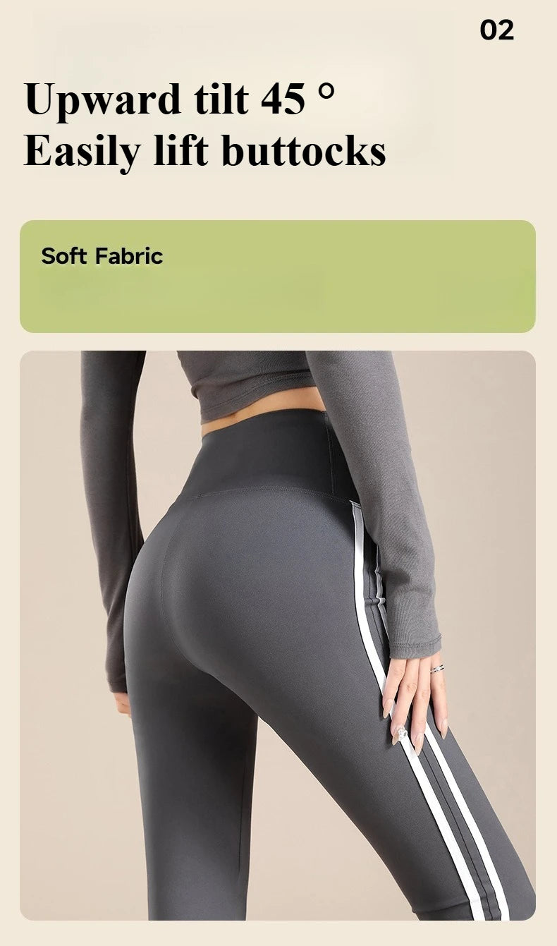 Womens High Waisted Yoga Fitness Leggings American Style Running Butt Lift Stretch Gym Workout Fashion Striped Flared Leggings.