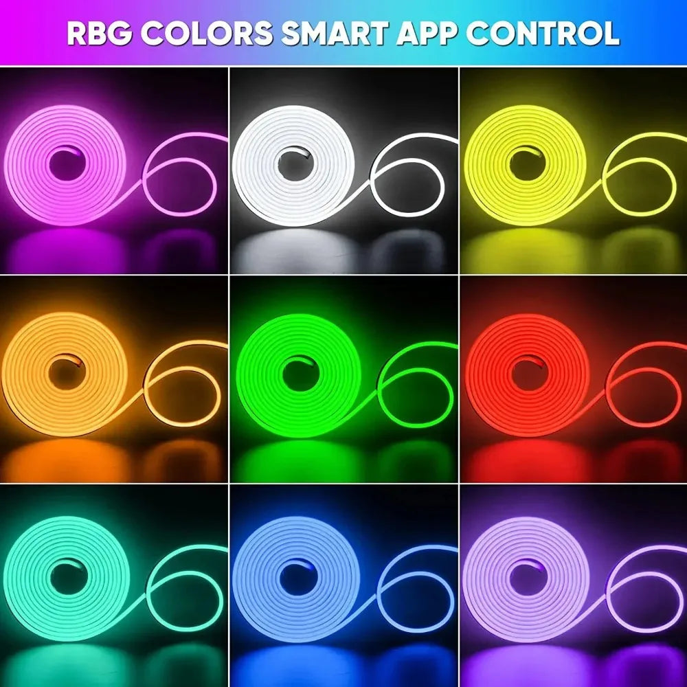 Smart RGB Rope Lights 1M 2M 3M 5M Neon LED Strip Lights APP & Remote Control Waterproof Flexible Ribbon for Christmas Decoration.