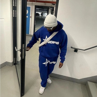 2024 New 2 Piece Set Letter Printing Streetwear Y2K Men's Hip Hop Oversized Hoodie Sweatshirt Sweatpant Casual Pants Sportswear.