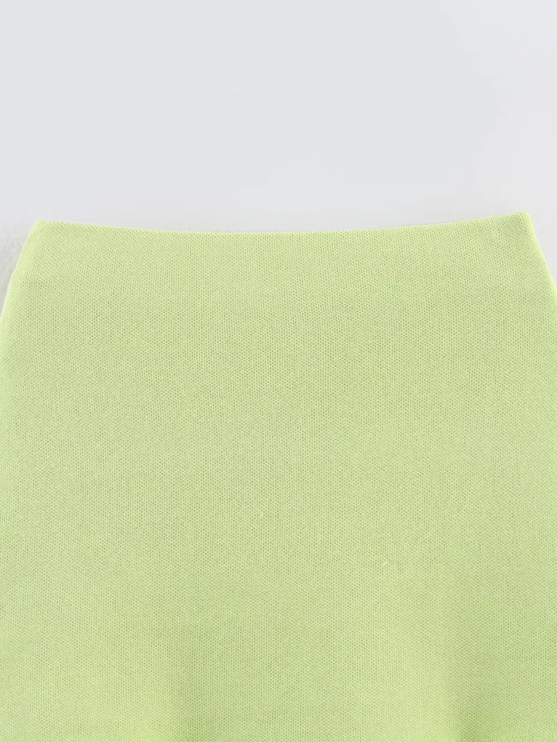 ETJ 2025 spring new  women's elegant fashion same color splicing small pleated hem high waist knit skirt