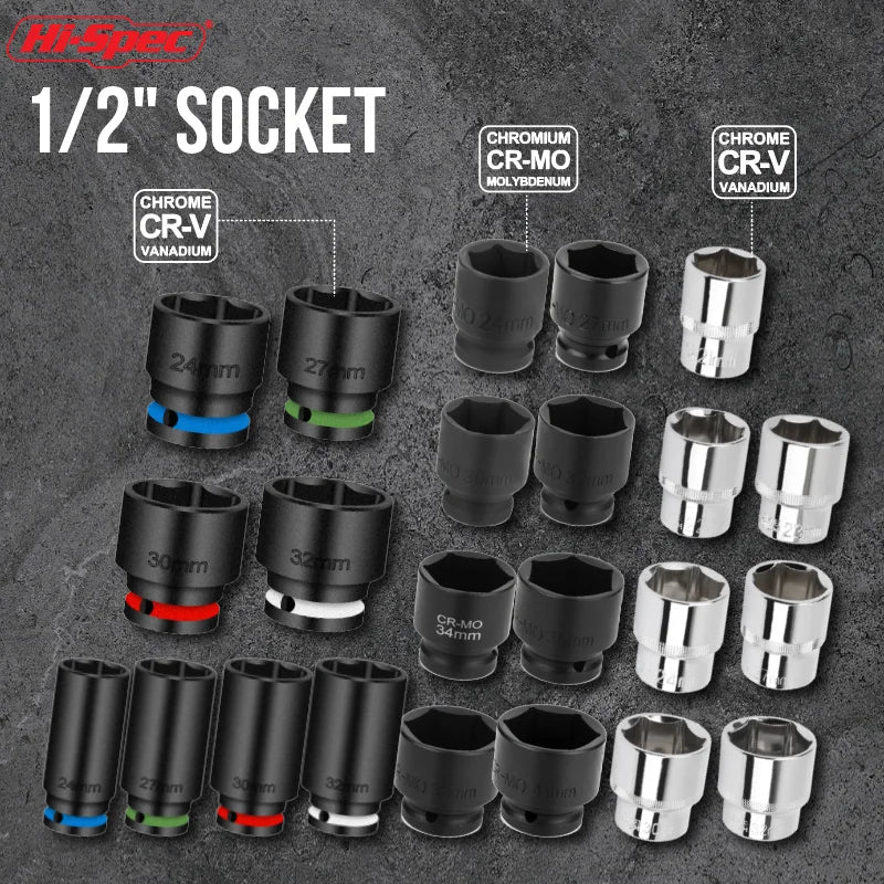 Hi-Spec 1/2" Drive Impact Socket Set Impact Wrench Sockets Cr-mo Hex Sockets CR-V  Handwerkzeuge zum Entfernen großer Innensechskantmutter