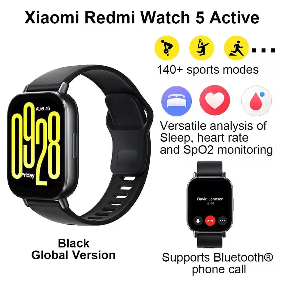 Xiaomi Redmi Watch 5 Active Smart Watch, Bluetooth Call, 2" LCD Display, All Day Heart Rate Blood Oxygen Monitoring Smartwatch