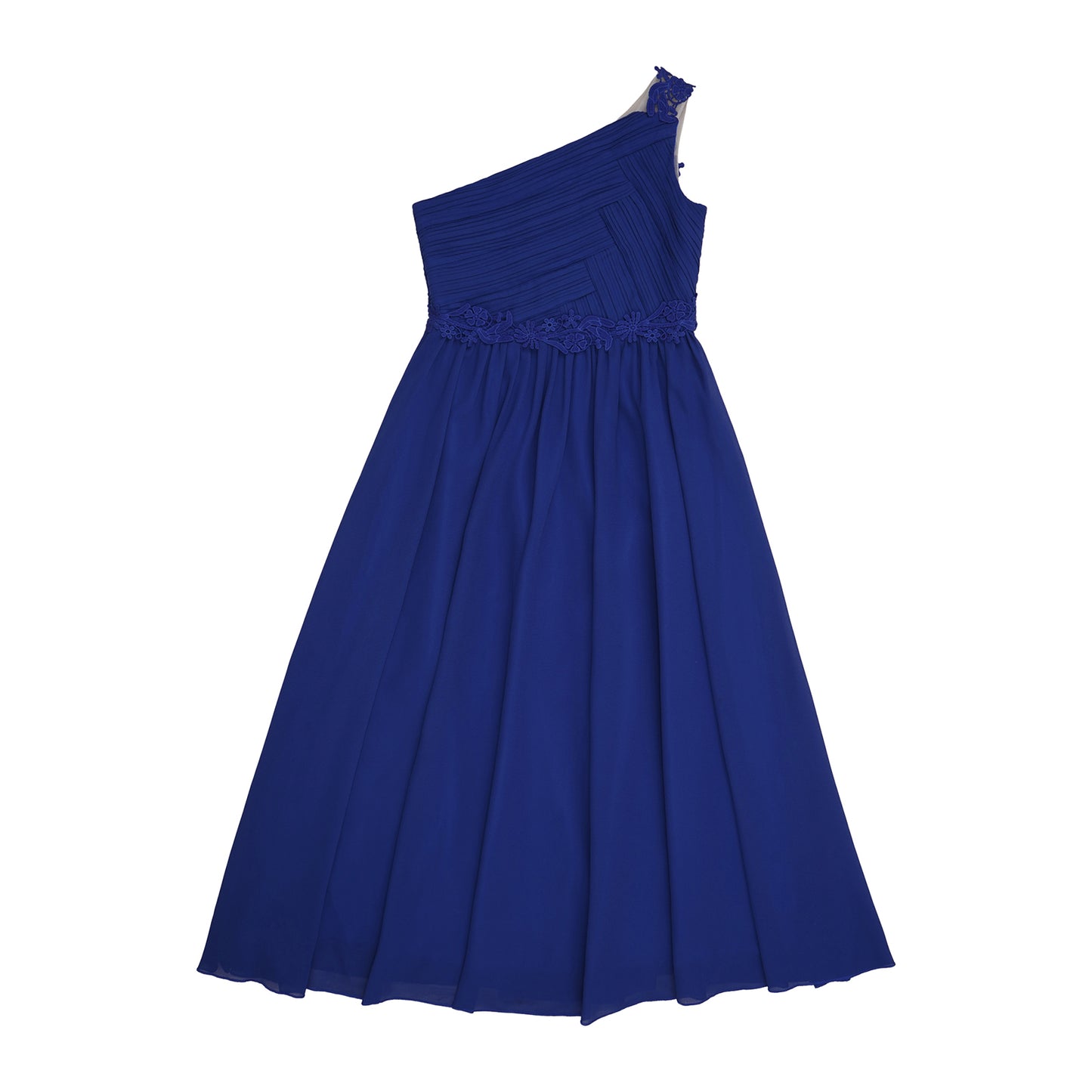 Mädchen Hochzeit Brautjungfer Kleid One Shoulder Elegante Guipure-Spitze Geraffte Chiffon Maxi Party Kleider Geburtstag Abend Abendkleid