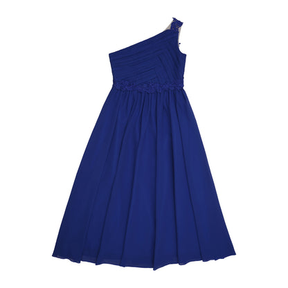 Mädchen Hochzeit Brautjungfer Kleid One Shoulder Elegante Guipure-Spitze Geraffte Chiffon Maxi Party Kleider Geburtstag Abend Abendkleid